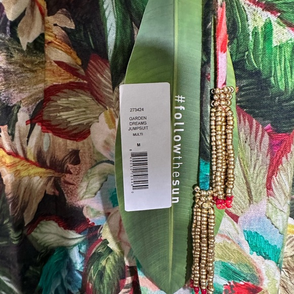 Farm Rio low back romper jungle flowers size M with beaded tassel ties! NWT! - Picture 7 of 12